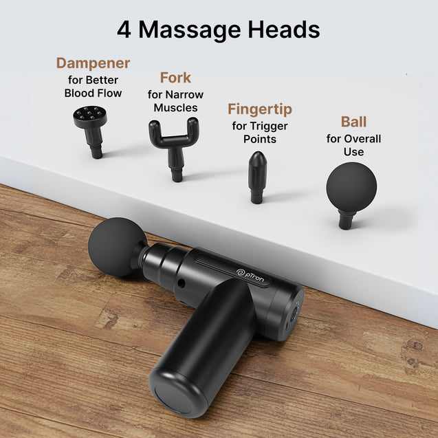pTron Revivo Z1 Deep Tissue Massage Gun for Muscles Pain Relief, 6-speed Intensity, 3000mAh Battery, 4 Massage Heads, Lightweight & Portable Full Body Gun Massager, Type C Charging (Black)