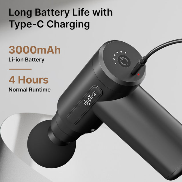 pTron Revivo Z1 Deep Tissue Massage Gun for Muscles Pain Relief, 6-speed Intensity, 3000mAh Battery, 4 Massage Heads, Lightweight & Portable Full Body Gun Massager, Type C Charging (Black)