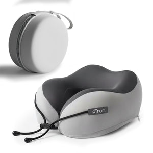 pTron Ergova S4 Travel Neck Pillow, Hi-Per Memory Foam, Lightweight Neck Support Pillow, Ideal for Flight, Car & Travel Comfort, Carry Zip Pouch (Grey)