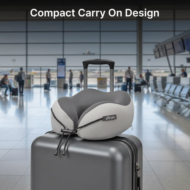 pTron Ergova S4 Travel Neck Pillow, Hi-Per Memory Foam, Lightweight Neck Support Pillow, Ideal for Flight, Car & Travel Comfort, Carry Zip Pouch (Grey)