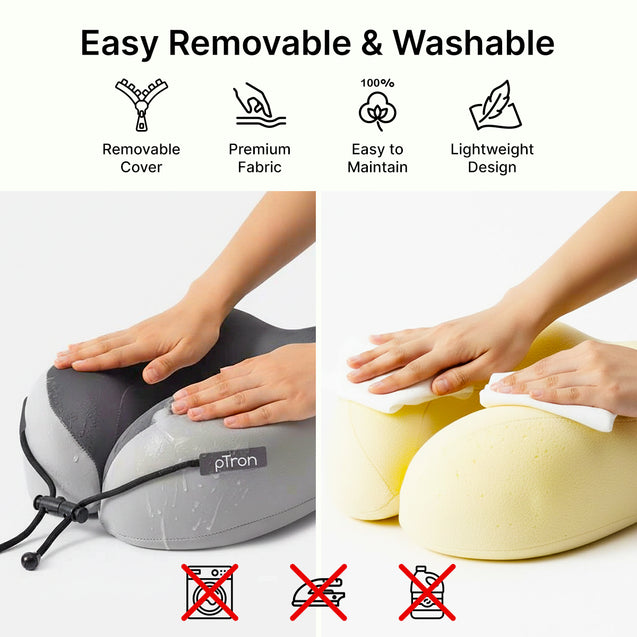 pTron Ergova S4 Travel Neck Pillow, Hi-Per Memory Foam, Lightweight Neck Support Pillow, Ideal for Flight, Car & Travel Comfort, Carry Zip Pouch (Grey)