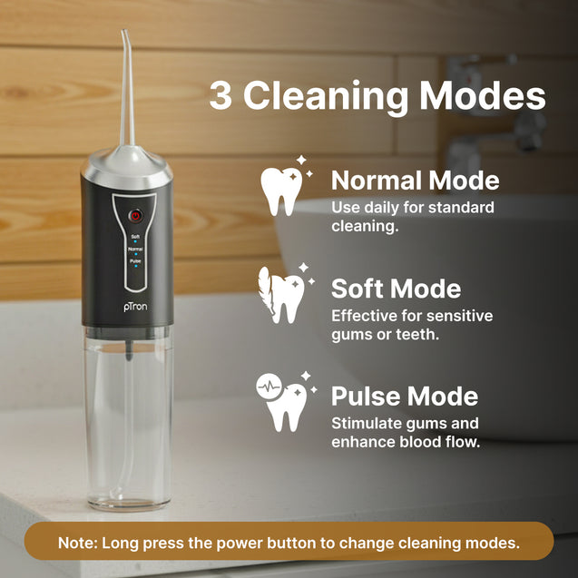 pTron EaseMate Oral Irrigator D1, Portable, Cordless & Rechargeable, 3 Cleaning Modes, 300ml Water Tank, IPX6 Water-resistant, Flossing at Home & Travel, Oral Flosser, Dental Flosser for teeth (Black)