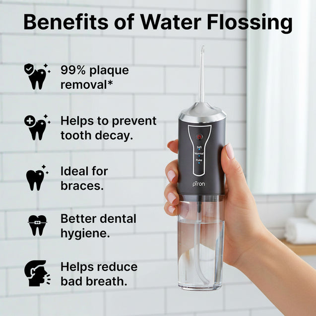 pTron EaseMate Oral Irrigator D1, Portable, Cordless & Rechargeable, 3 Cleaning Modes, 300ml Water Tank, IPX6 Water-resistant, Flossing at Home & Travel, Oral Flosser, Dental Flosser for teeth (Black)