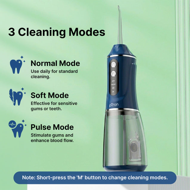 pTron EaseMate Oral Irrigator D2, Portable, Cordless & Rechargeable, 3 Cleaning Modes, 300ml Water Tank, IPX6 Water-resistant, Flossing at Home & Travel, Oral Flosser, Dental Flosser for teeth (Blue)