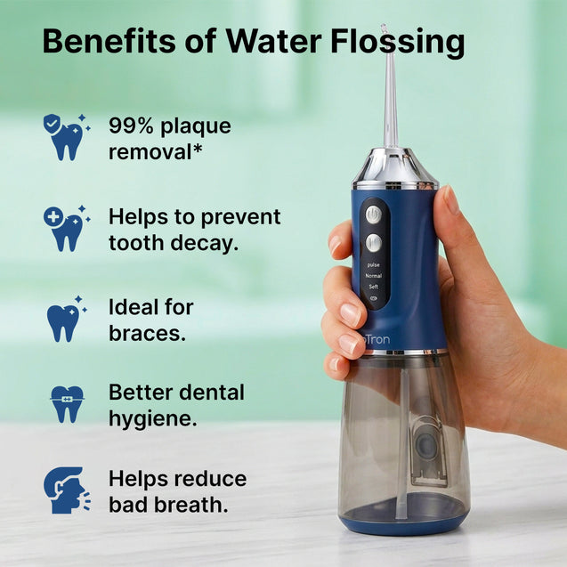 pTron EaseMate Oral Irrigator D2, Portable, Cordless & Rechargeable, 3 Cleaning Modes, 300ml Water Tank, IPX6 Water-resistant, Flossing at Home & Travel, Oral Flosser, Dental Flosser for teeth (Blue)