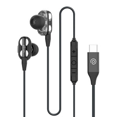 pTron Boom Play X4 Dual Driver in-Ear Type C Wired Earphones with in-line HD Mic, Music Call Control, Ergo-fit, 1.2m Tangle-Free Cable, Wide Compatibility (Obsidian)