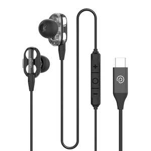 pTron Boom Play X4 Dual Driver in-Ear Type C Wired Earphones with in-line HD Mic, Music Call Control, Ergo-fit, 1.2m Tangle-Free Cable, Wide Compatibility (Obsidian)