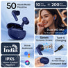 pTron Bassbuds Fury in-Ear TWS Earbuds with 13mm Drivers, 50Hrs Playtime, AI-ENC Clear Calls, Bluetooth V5.4 Wireless Headphones, Voice Assistant, Type C Charging & IPX5 Water Resistant (Royal)