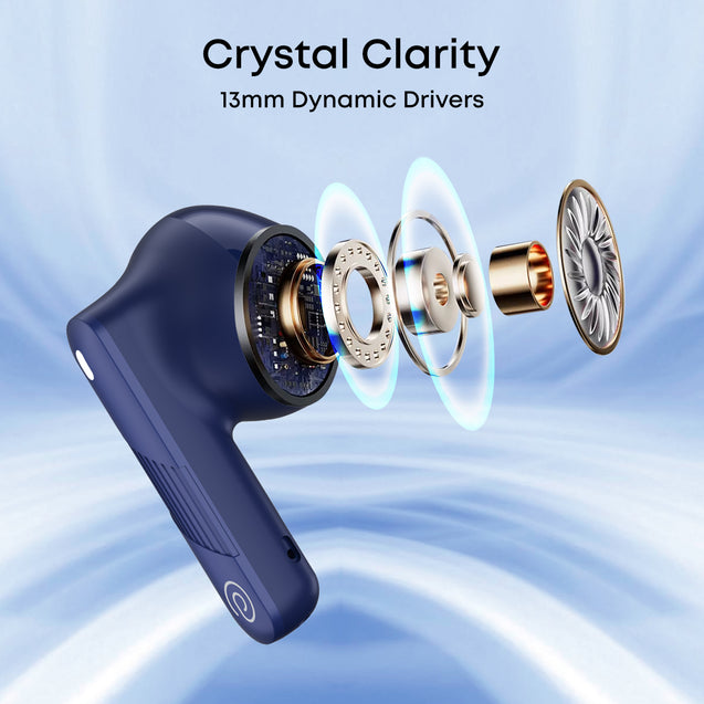 pTron Bassbuds Fury in-Ear TWS Earbuds with 13mm Drivers, 50Hrs Playtime, AI-ENC Clear Calls, Bluetooth V5.4 Wireless Headphones, Voice Assistant, Type C Charging & IPX5 Water Resistant (Royal)