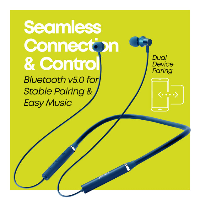 pTron Tangentbeat in Ear Bluetooth Wireless Headphones with Mic, Punchy Bass, 10mm Drivers, Clear Calls, Dual Pairing, Fast Charging, Magnetic Buds, Voice Assist & IPX4 Wireless Neckband (Navy)