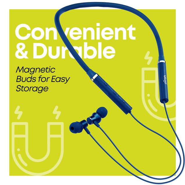 pTron Tangentbeat in Ear Bluetooth Wireless Headphones with Mic, Punchy Bass, 10mm Drivers, Clear Calls, Dual Pairing, Fast Charging, Magnetic Buds, Voice Assist & IPX4 Wireless Neckband (Navy)