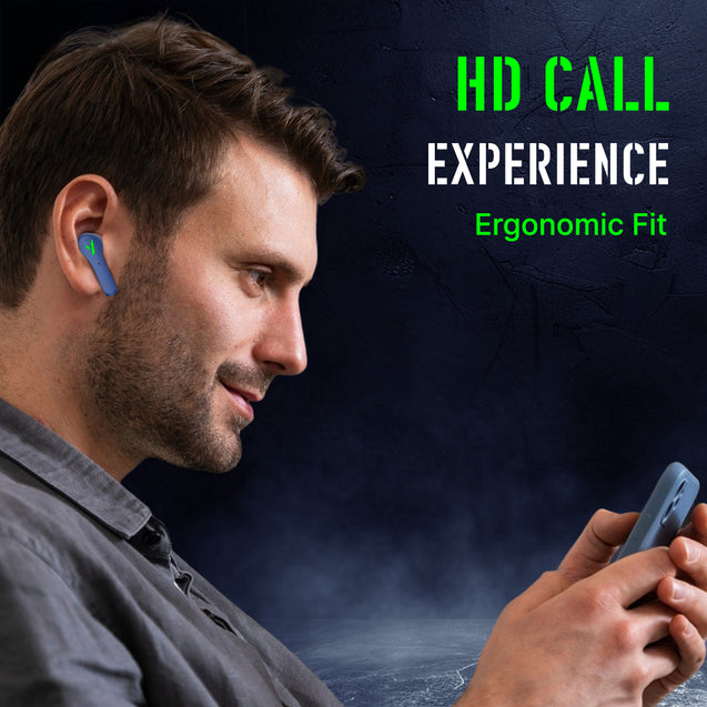 pTron Bassbuds Rogue W/ 40Ms Low-Latency Gaming,Clear Calls,50Hrs Playtime,Pristine Sound,V5.3 Bluetooth in Ear Headphones,Snug-Fit,RGB Lights,Touch Control,Voice Assist,IPX5 Water Resistant (Navy)