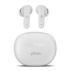 pTron Bassbuds Astra in-Ear TWS Earbuds w/Stereo Sound, 34Hrs Playtime, Stereo Calls, Custom EQ, Mobile App, BTv5.3 Headphones, Touch Control, Voice Assistant, Type C Charging & IPX4 (White)