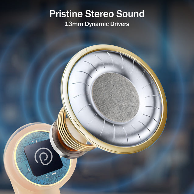 pTron Bassbuds Eon in-Ear TWS Earbuds w/ 13mm Drivers, 45Hrs Playtime, Dual HD Mic & TruTalk AI-ENC Calls, Custom EQ,Mobile App, Bluetooth v6.0 Headphones,Voice Assist., Type C Charging & IPX5 (Peach)