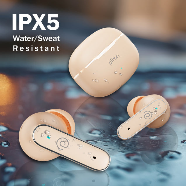 pTron Bassbuds Eon in-Ear TWS Earbuds w/ 13mm Drivers, 45Hrs Playtime, Dual HD Mic & TruTalk AI-ENC Calls, Custom EQ,Mobile App, Bluetooth v6.0 Headphones,Voice Assist., Type C Charging & IPX5 (Peach)