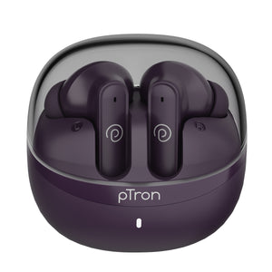 pTron Bassbuds Indie in-Ear TWS Earbuds w/ 10mm Drivers, 45Hrs Playtime, Dual HD Mic & AI-ENC Calls, Custom EQ, Mobile App, BTv5.4 Earphones, Voice Assistant, Type C Charging & IPX5 (Plum Perfect)