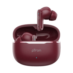 pTron Bassbuds Eon in-Ear TWS Earbuds w/ 13mm Drivers, 45Hrs Playtime, Dual HD Mic & TruTalk AI-ENC Calls, Custom EQ,Mobile App, Bluetooth v6.0 Headphones,Voice Assist., Type C Charging & IPX5 (Maroon)