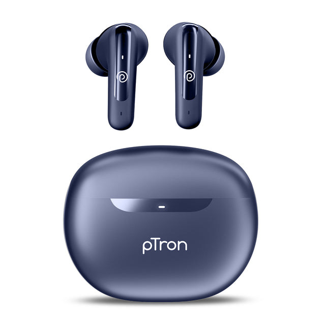 pTron Bassbuds Astra in-Ear TWS Earbuds w/Stereo Sound, 34Hrs Playtime, Stereo Calls, Custom EQ, Mobile App, BTv5.3 Headphones, Touch Control, Voice Assistant, Type C Charging & IPX4 (Navy Blue)
