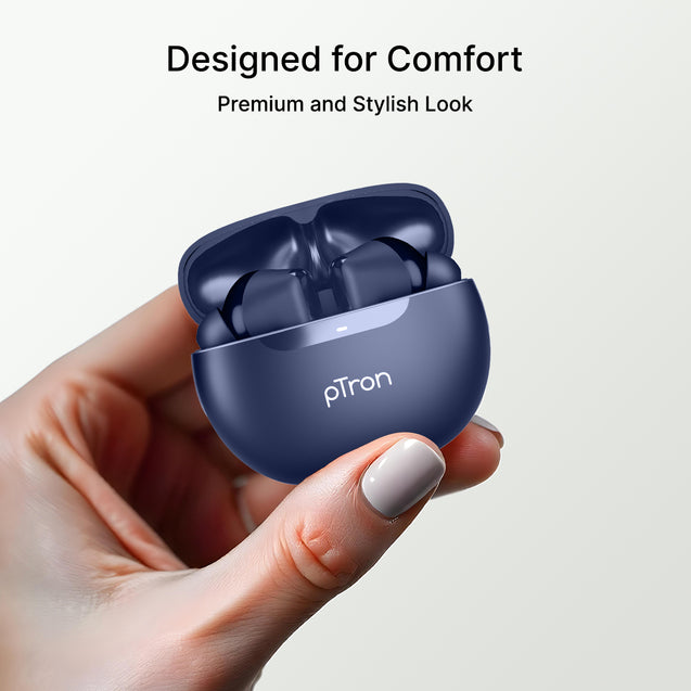 pTron Bassbuds Astra in-Ear TWS Earbuds w/Stereo Sound, 34Hrs Playtime, Stereo Calls, Custom EQ, Mobile App, BTv5.3 Headphones, Touch Control, Voice Assistant, Type C Charging & IPX4 (Navy Blue)