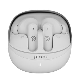 pTron Bassbuds Indie in-Ear TWS Earbuds w/ 10mm Drivers, 45Hrs Playtime, Dual HD Mic & AI-ENC Calls, Custom EQ, Mobile App, Bluetooth V5.4 Earphones, Voice Assistant, Type C Charging & IPX5 (White)