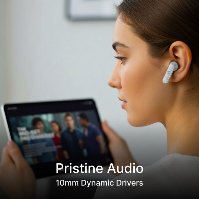 pTron Bassbuds Indie in-Ear TWS Earbuds w/ 10mm Drivers, 45Hrs Playtime, Dual HD Mic & AI-ENC Calls, Custom EQ, Mobile App, Bluetooth V5.4 Earphones, Voice Assistant, Type C Charging & IPX5 (White)