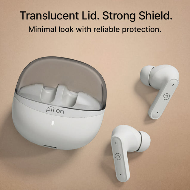 pTron Bassbuds Indie in-Ear TWS Earbuds w/ 10mm Drivers, 45Hrs Playtime, Dual HD Mic & AI-ENC Calls, Custom EQ, Mobile App, Bluetooth V5.4 Earphones, Voice Assistant, Type C Charging & IPX5 (White)