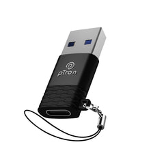 pTron Nexo USB Type C Female to USB 3.0 Male OTG Adapter, 5 Gbps High Speed Data Transfer, Compatible with Laptops/Tablets/Smartphones/Chargers, Sleek & Compact Design & Metal Alloy Build (Obsidian)