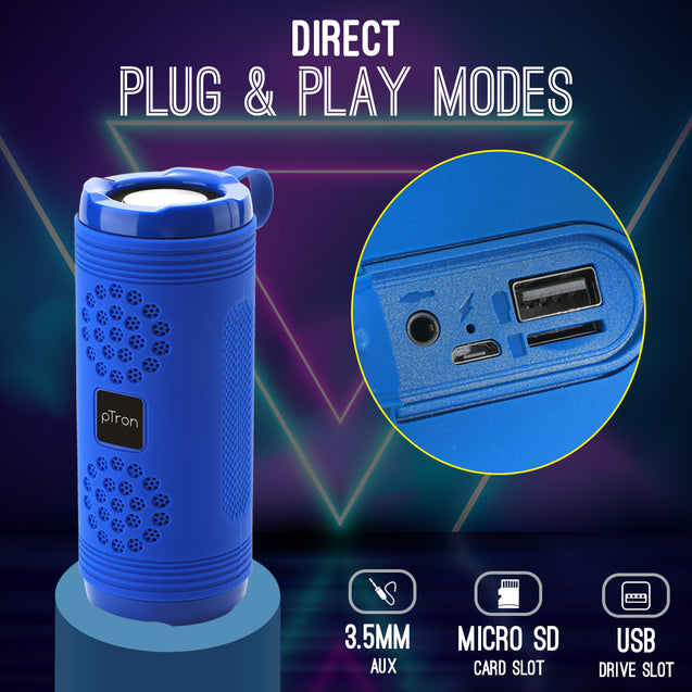 pTron Quinto Evo 8W Wireless Bluetooth Speaker w/ 12Hrs Playtime, Multi-Play Modes BT5.0/3.5mm Aux/Micro SD Card/USB Drive Slots, Integrated Music & Call Controls, Portable, TWS Feature (Royal Blue)
