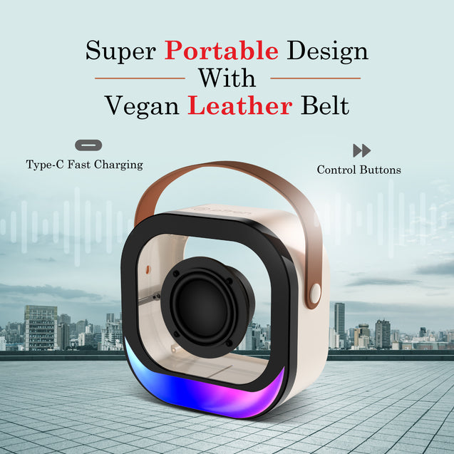 pTron Fusion Moment 10W Mini Bluetooth Speaker with Immersive Sound, Transparent Design, Vivid RGB Lights, 6Hrs Playtime, Bluetooth V5.3, TWS Pairing & Type C Charging Port (Ivory)