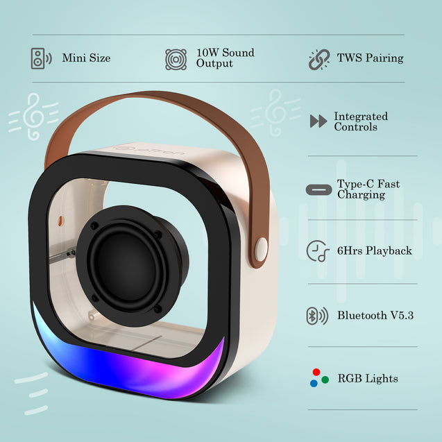 pTron Fusion Moment 10W Mini Bluetooth Speaker with Immersive Sound, Transparent Design, Vivid RGB Lights, 6Hrs Playtime, Bluetooth V5.3, TWS Pairing & Type C Charging Port (Ivory)