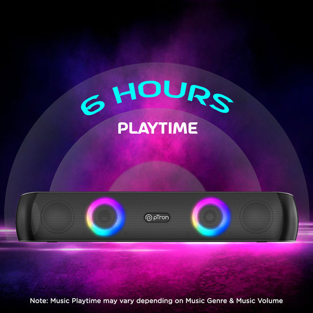 pTron Fusion Beam V2 16W Bluetooth Soundbar Speaker, Stereo Sound, RGB Lights, Metal Grill, Soundbar for Phone/TV/Laptop/Tablets, BT5.3/Aux/TF Card/USB Playback & TWS Feature (Midnight)