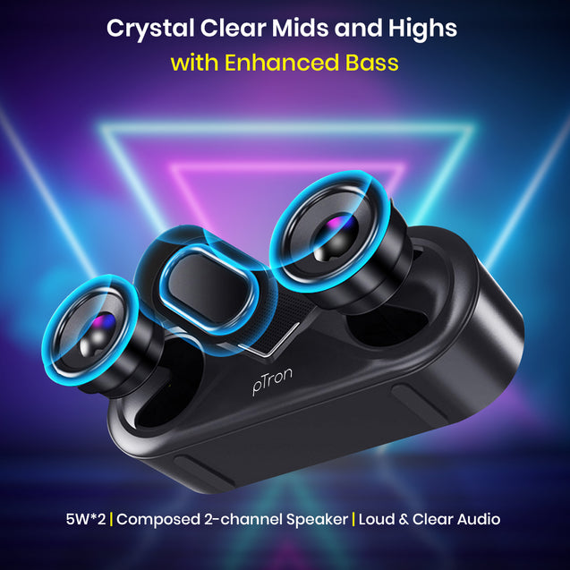 pTron Fusion 10W Bluetooth Speaker, Pristine Stereo Sound, 10Hrs Playtime, Bluetooth 5.0 Speaker, Portable Design, Multi-Play Modes BT/3.5mmAux/TF Card/USB Ports, Integrated Controls (Raven)