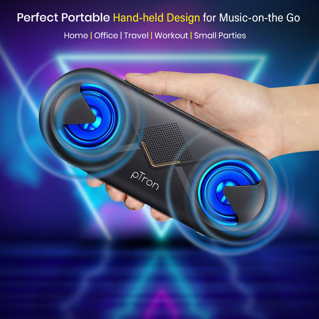 pTron Fusion 10W Bluetooth Speaker, Pristine Stereo Sound, 10Hrs Playtime, Bluetooth 5.0 Speaker, Portable Design, Multi-Play Modes BT/3.5mmAux/TF Card/USB Ports, Integrated Controls (Raven)