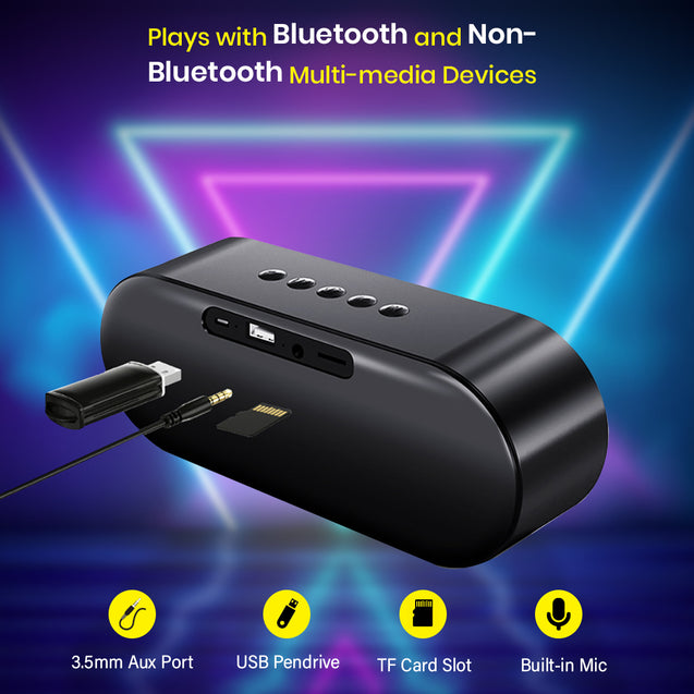 pTron Fusion 10W Bluetooth Speaker, Pristine Stereo Sound, 10Hrs Playtime, Bluetooth 5.0 Speaker, Portable Design, Multi-Play Modes BT/3.5mmAux/TF Card/USB Ports, Integrated Controls (Raven)