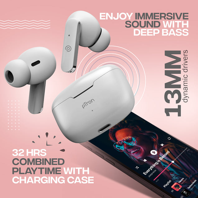 pTron Basspods P81 TWS Earbuds (White)