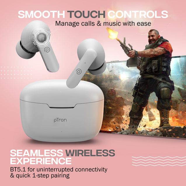 pTron Basspods P81 TWS Earbuds (White)