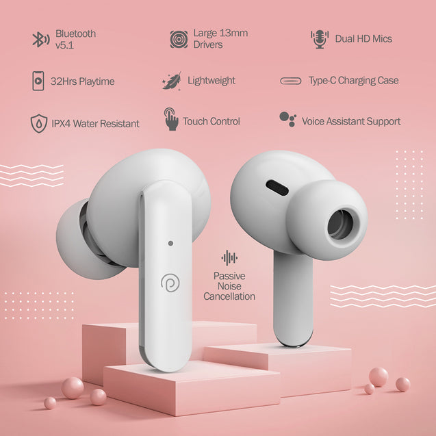 pTron Basspods P81 TWS Earbuds (White)