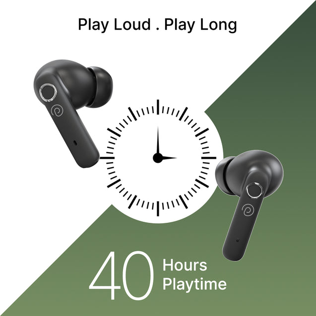 pTron Bassbuds Tunes V2 In-Ear TWS Earbuds with Stereo Sound, 40Hrs Playtime, Stereo Calls, Bluetooth V5.3 Headphones with Quick Pairing, Touch Control, Voice Assistant, Type C Charging & IPX5 Water Resistant (Black)