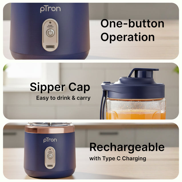 pTron EaseMate Blender M1 Portable Electric Blender, Smoothie Maker (Blue)