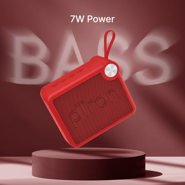 pTron Musicbot Pop V2 7W Bluetooth Speaker with Pristine Sound, Alluring Bass, 6hrs Playtime, Compact Size, TWS Feature, Multi-Playback Modes-BT5.4/TF Card/USB, Metal Grill & Type-C Charging (Red)