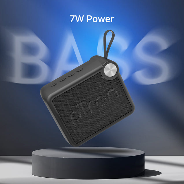 pTron Musicbot Pop V2 7W Bluetooth Speaker with Pristine Sound, Alluring Bass, 6hrs Playtime, Compact Size, TWS Feature, Multi-Playback Modes-BT5.4/TF Card/USB, Metal Grill & Type-C Charging (Black)