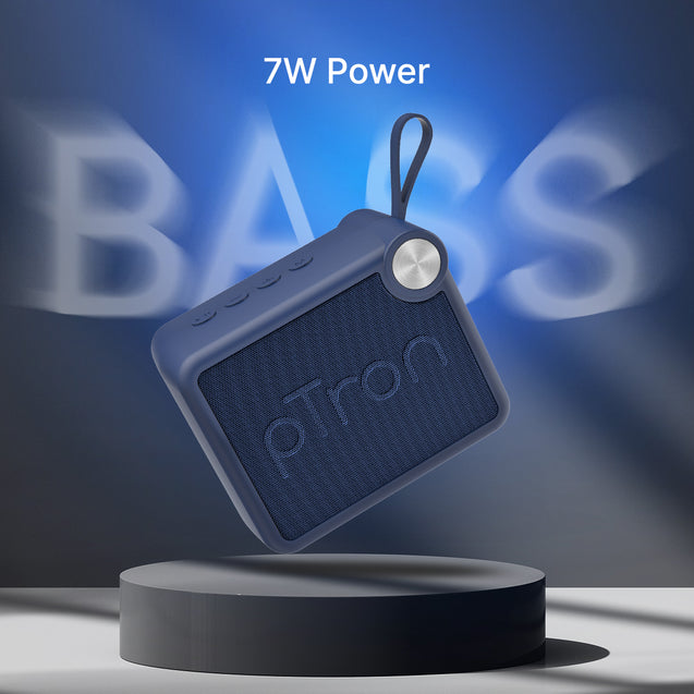 pTron Musicbot Pop V2 7W Bluetooth Speaker with Pristine Sound, Alluring Bass, 6hrs Playtime, Compact Size, TWS Feature, Multi-Playback Modes-BT5.4/TF Card/USB, Metal Grill & Type-C Charging (Blue)