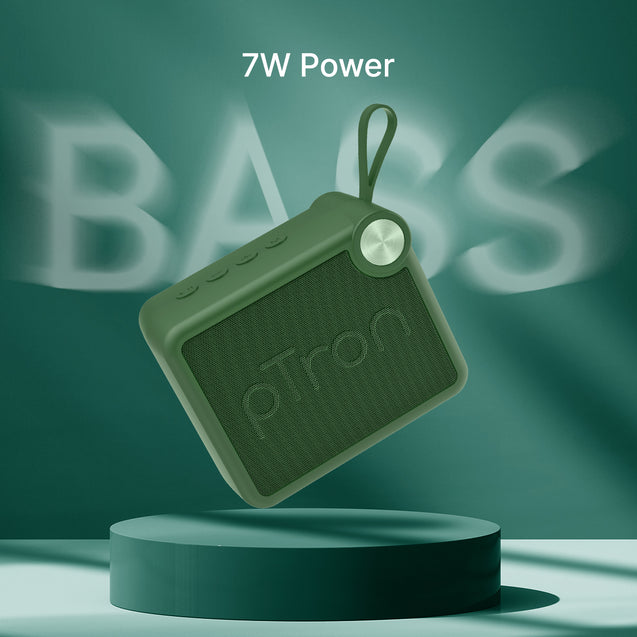 pTron Musicbot Pop V2 7W Bluetooth Speaker with Pristine Sound, Alluring Bass, 6hrs Playtime, Compact Size, TWS Feature, Multi-Playback Modes-BT5.4/TF Card/USB, Metal Grill & Type-C Charging (Green)