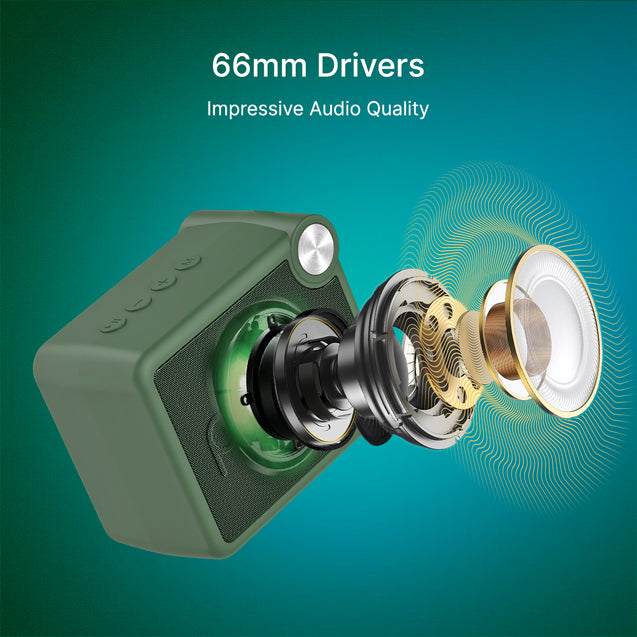 pTron Musicbot Pop V2 7W Bluetooth Speaker with Pristine Sound, Alluring Bass, 6hrs Playtime, Compact Size, TWS Feature, Multi-Playback Modes-BT5.4/TF Card/USB, Metal Grill & Type-C Charging (Green)