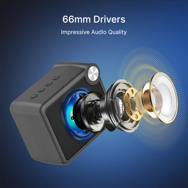 pTron Musicbot Pop V2 7W Bluetooth Speaker with Pristine Sound, Alluring Bass, 6hrs Playtime, Compact Size, TWS Feature, Multi-Playback Modes-BT5.4/TF Card/USB, Metal Grill & Type-C Charging (Black)