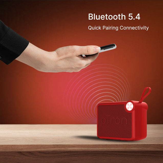 pTron Musicbot Pop V2 7W Bluetooth Speaker with Pristine Sound, Alluring Bass, 6hrs Playtime, Compact Size, TWS Feature, Multi-Playback Modes-BT5.4/TF Card/USB, Metal Grill & Type-C Charging (Red)