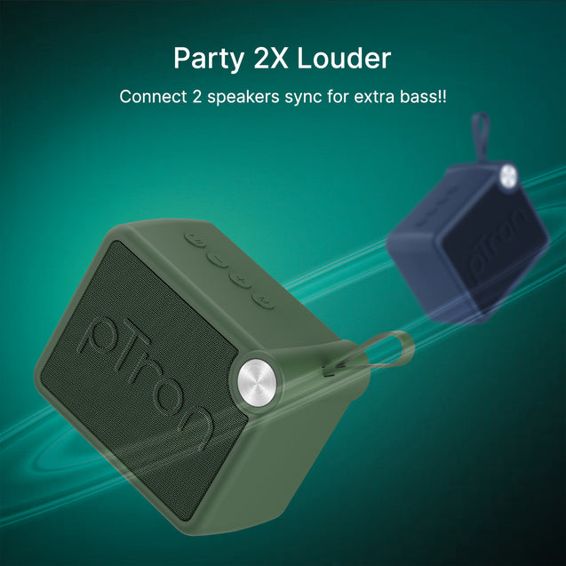 pTron Musicbot Pop V2 7W Bluetooth Speaker with Pristine Sound, Alluring Bass, 6hrs Playtime, Compact Size, TWS Feature, Multi-Playback Modes-BT5.4/TF Card/USB, Metal Grill & Type-C Charging (Green)