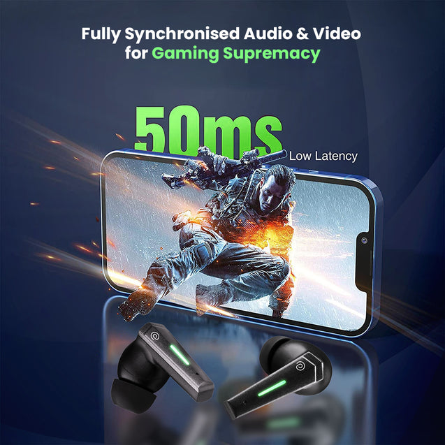 pTron Bassbuds B51 Gaming In-Ear TWS Earbuds, 50ms Low Gaming Latency, 40H Playtime, Dual Mic with ENC for Clear Calls, Bluetooth 5.1, Deep Bass & IPX4 (Black)