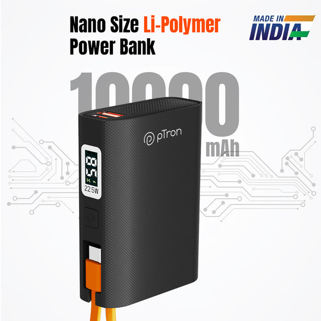 pTron Dynamo Rush 10K mAh Nano Power Bank (Black)