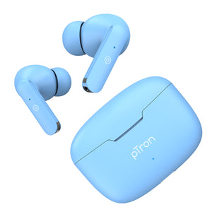 pTron Bassbuds Air In-Ear TWS Earbuds with 13mm Driver for Immersive Sound, 32Hrs Playtime, Clear Calls, Bluetooth V5.1, Touch Control, TypeC Fast Charging, Voice Assist & IPX4 Water Resistant (Blue Matt)